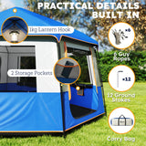 Outsunny Cabin Tent Easy Setup 3000mm Waterproof Camping Tent 4 Person with Carrying Bag Blue