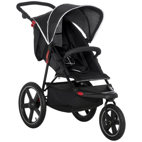 HOMCOM Foldable Three-Wheeler Baby Stroller w/ Canopy, Storage Basket - Black