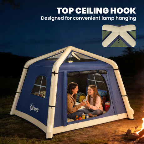 Outsunny Inflatable Camping Tent w/ Hand Pump, Easy Setup 1/2 Person Blow Up Tent, Dark Blue