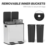 HOMCOM 40L Dual Compartment Stainless Steel Bin, with Deodoriser Holders - Silver Tone