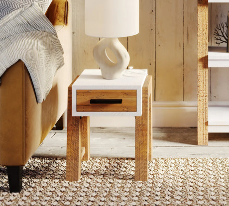 Trinity  - Reclaimed Open Side Table With One Drawer