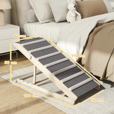 PawHut Dog Ramp for Couch, Adjustable Folding Pet Ramp, 4 Adjustable Height Dog Climbing Ladder, 35/43/47/50 cm Height