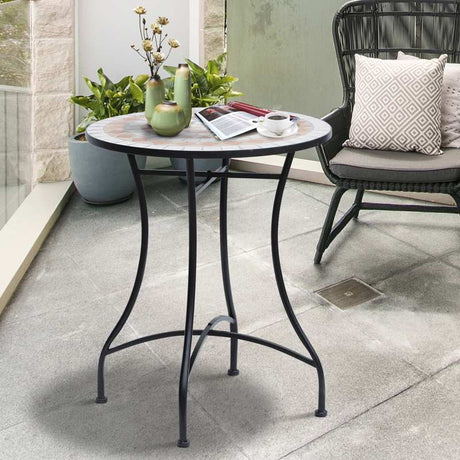 Outsunny 60cm Mosaic Round Bistro Table Side Bar Table Patio Garden Outdoor Balcony Furniture