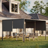 Outsunny 3(m) x 4m Metal Pergola with LED Lights, Outdoor Garden Pergola with Sliding Roof, Solar Powered, for BBQ, Lawn, Dark Grey