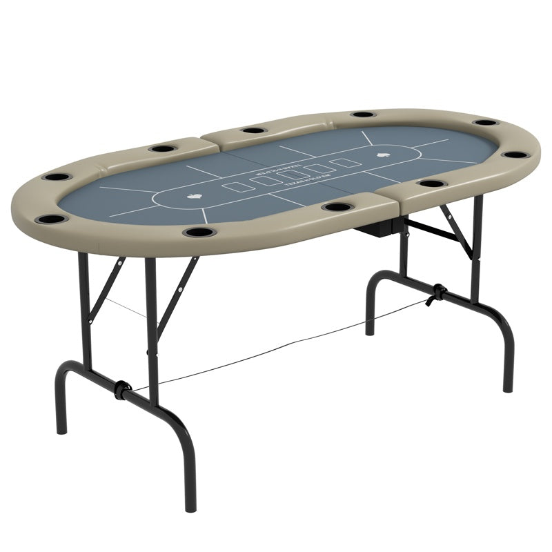 SPORTNOW 10 Player Folding Poker Table, with Cup Holders, Cushioning Edge, Brown and Blue