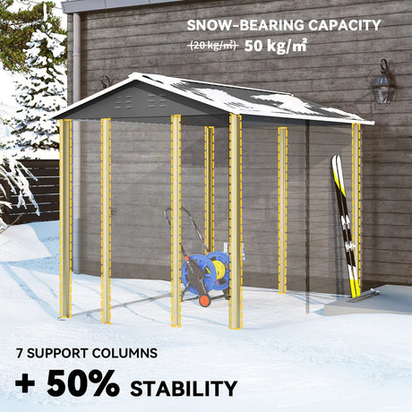 Outsunny 9x 6FT Metal Outdoor Garden Shed, Galvanised Tool Storage Shed w/ Sloped Roof, Lockable Door for Patio Lawn, Dark Grey