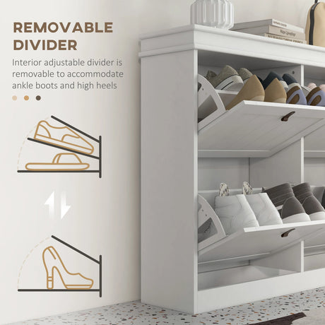 HOMCOM Slim Shoe Cabinet, Shoe Cabinet with 4 Drop-Down Drawers, 105W x 24D x 82.5H cm,  White