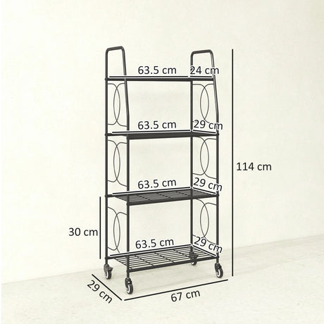Outsunny 4-Tier Metal Plant Stand, Heavy Duty Ladder Shelf Potted Plants Display Rack with Lockable Wheels