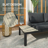 Outsunny 3 Pieces Garden Furniture Set, Aluminium 4 Seater Corner Sofa Set with 2 Loveseats, Coffee Table and Side Trays, Outdoor Conversation Furniture with Cushions for Garden, Dark Grey