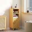HOMCOM Slim Bathroom Cabinet with Bamboo Door and Legs, Narrow Bathroom Storage Cabinet, Freestanding Storage Cupboard with Open Compartments, 32 x 30 x 90 cm, Natural Wood Finish