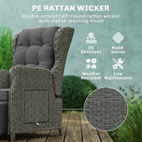 Outsunny Rattan Garden Recliner Chair, Reclining Garden Chair with Adjustable Back and Footrest, Flip Table, Cushion, Dark Grey