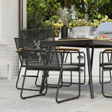 Outsunny 6 Seater Garden Dining Set with Soft Cushions, Rattan Backrest, Rectangular Plastic Top, Garden Furniture Set, Outdoor Dining Table and Chairs for Patio, Balcony, Poolside, Nature Wood Finish