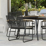 Outsunny 6 Seater Garden Dining Set with Soft Cushions, Rattan Backrest, Rectangular Plastic Top, Garden Furniture Set, Outdoor Dining Table and Chairs for Patio, Balcony, Poolside, Nature Wood Finish