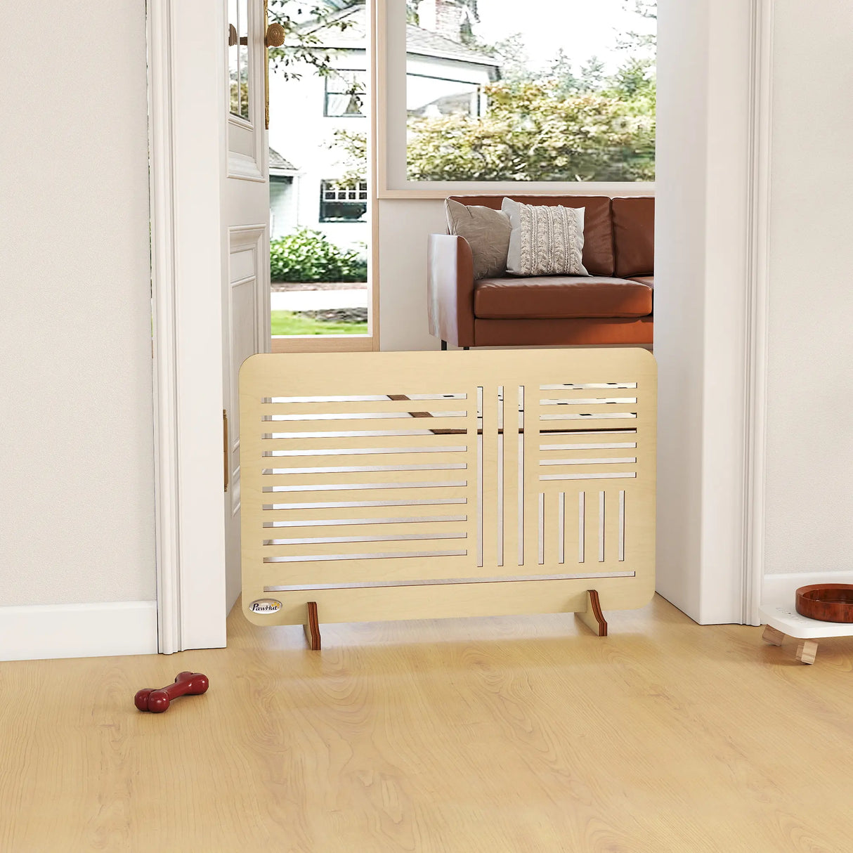 PawHut Freestanding Pet Gate, Portable Dog Barrier Gate with Feet for Small Breeds, 75 x 51 cm, Natural Wood
