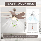 HOMCOM Ceiling Fan with LED Light, Flush Mount Ceiling Fan Lights with 6 Reversible Blades, Pull-chain Switch, Walnut Brown