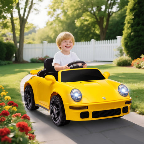 AIYAPLAY Licensed RUF CTR 2017 Electric Car for Kids, with Remote Control, Soft Start, MP3 Player, LED Lights, Yellow