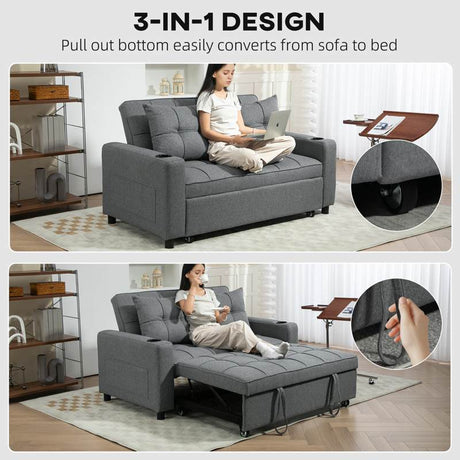 HOMCOM Two-Seater Pull-Out Sofa Bed - Charcoal Grey