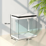 PawHut 26L Glass Fish Tank With Filter System, LED Lights, Water Pump, White