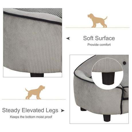 PawHut Dog Sofa for XS and S Size Dogs, Pet Chair Bed with Soft Cushion, Cat Sofa  Couch with Washable Cover, Wooden Frame, 66.5 x 45 x 35.5 cm, Grey