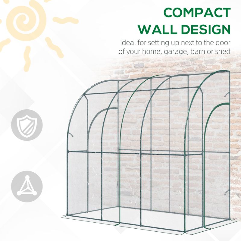 Outsunny Walk-In Greenhouse, Lean-to Small Greenhouse with Zipped Roll Up Doors, Tomato Greenhouse with Plastic Cover and Sloping Top for Flowers, Vegetables and Herbs, 214cm x 118cm x 212cm, Clear