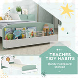 AIYAPLAY Toddler Bed with Storage, Guardrails, Lion Design, for Ages 3-8 Years, Fits 140 x 70cm Mattress, Green