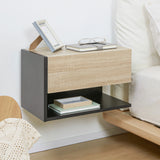 HOMCOM Floating Bedside Table Set of 2, Wall Mounted Bedside Cabinet with Drawer and Open Shelf, Modern Nightstand for Bedroom, 46 x 30 x 30 cm, Oak Tone
