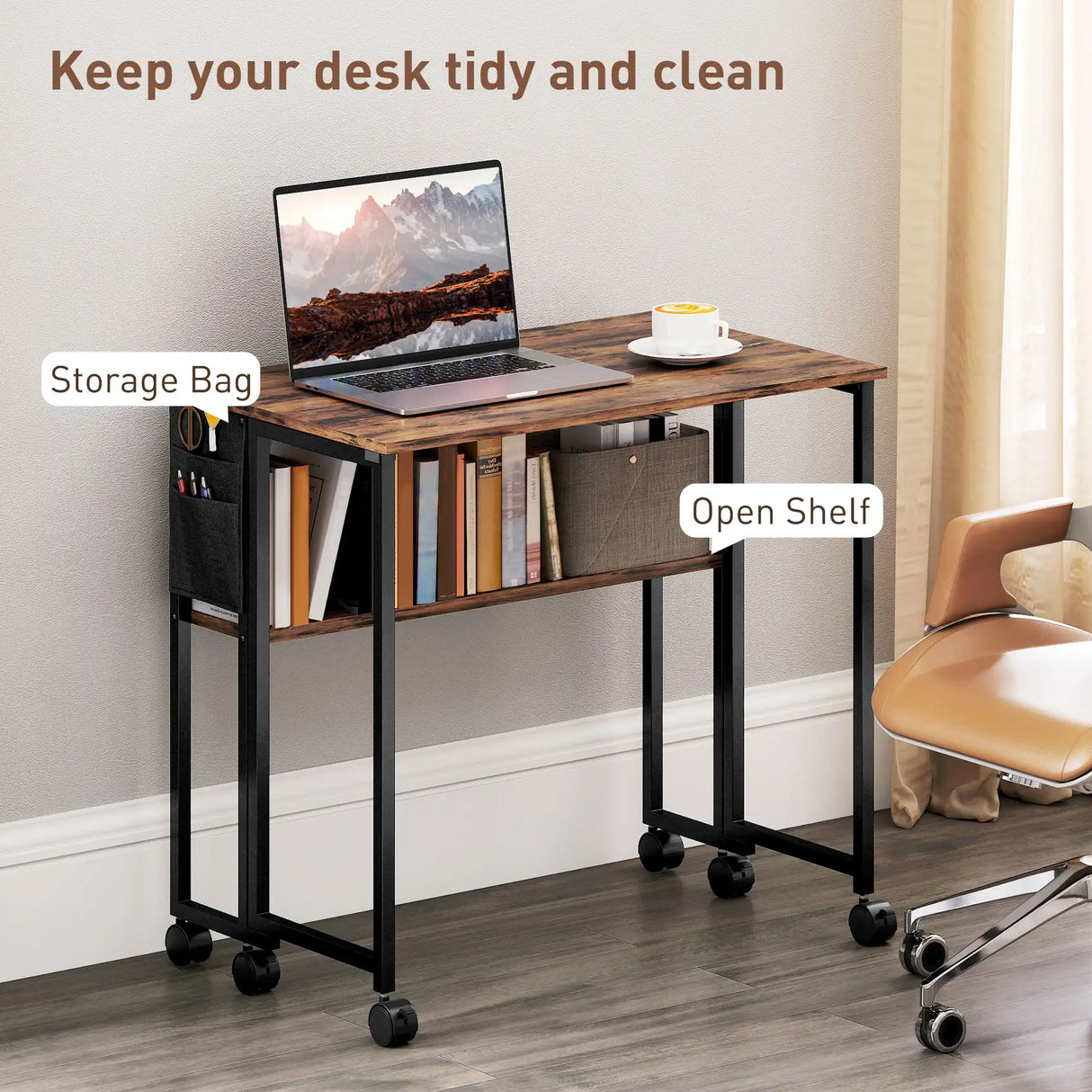 HOMCOM 80 cm Drop Leaf Writing Work Desk - Rustic Brown