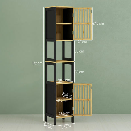 HOMCOM Bamboo-Blend Retro Cut-Out Tall Bathroom Storage Unit