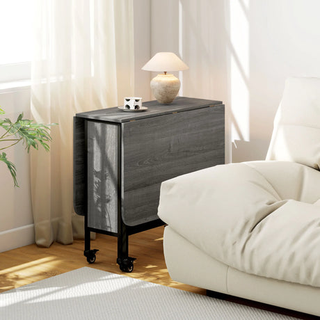 HOMCOM Six-Person Drop Leaf Dining Table - Grey/Black