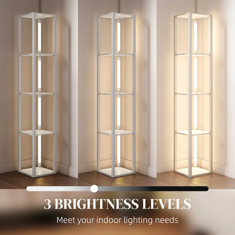 HOMCOM Floor Lamp with Shelves and 3 Brightness Levels - White