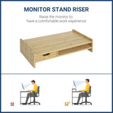 HOMCOM Monitor Riser Laptop PC Plinth Stand TV Computer Desktop Organiser W/ Drawer Bamboo