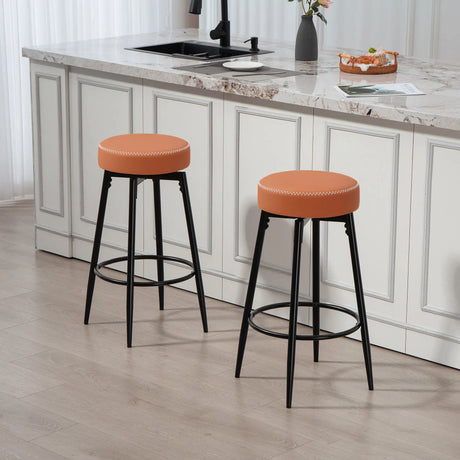 HOMCOM Set of Two Faux Leather Bar Stools - Brown/Black