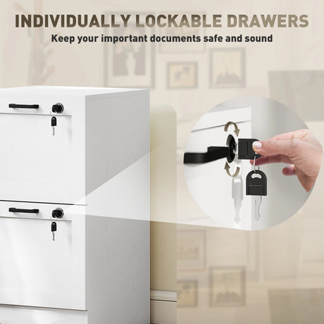 HOMCOM 2-Drawer Filing Cabinet with Lock - White