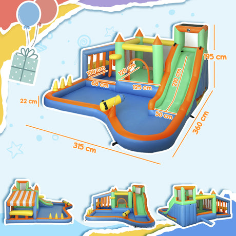 AIYAPLAY 8 in 1 Inflatable Bounce House with 550W Blower, Slide, 2 Pools, Basketball Hoop, Climbing Wall, Water Gun, Ring Toss