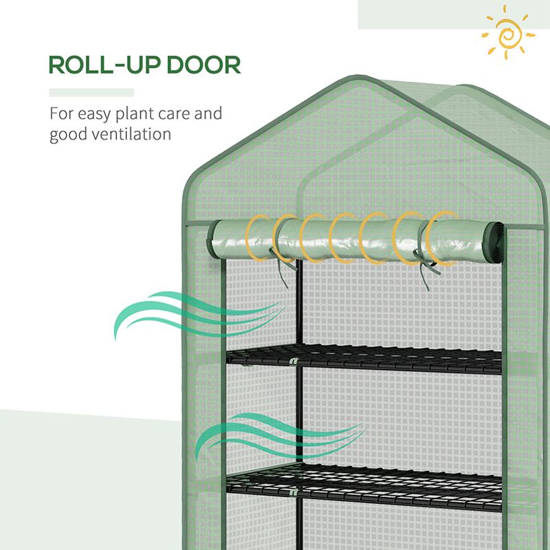 Outsunny 5 Tier Widened Mini Greenhouse with Reinforced PE Cover, Portable Indoor Outdoor Green House with Roll-up Door and Wire Shelves, 193H x 90W x 49Dcm, Green