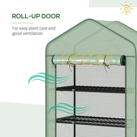 Outsunny 5 Tier Widened Mini Greenhouse with Reinforced PE Cover, Portable Indoor Outdoor Green House with Roll-up Door and Wire Shelves, 193H x 90W x 49Dcm, Green