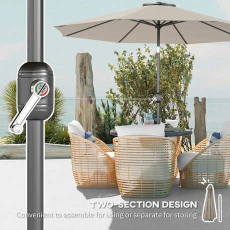 Outsunny 3(m) Tilting Parasol Garden Umbrellas, Outdoor Sun Shade with 8 Ribs, Tilt and Crank Handle for Balcony, Bench, Garden, Light Grey