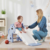 AIYAPLAY 3 in 1 Kids Slide with Climber, Basketball Hoop and Ball, Giraffe Shape Climber Slide for Indoor Kids Age 1-3, Blue