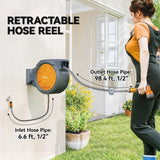 Outsunny Retractable Hose Reel Wall Mounted, 30+2m Garden Hose Pipe Reel with Lock, Auto Rewind, 7 in 1 Spray Nozzle, Includes Wall Fixings, 180 Swivel, Outdoor Watering, Orange