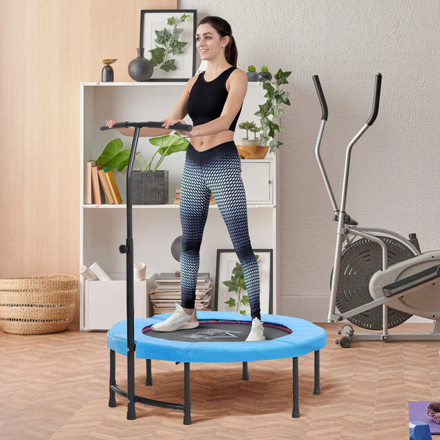 HOMCOM 40" Fitness Trampoline with Adjustable Handle, Rebounder Trampoline, Mini Jumper for Indoor Exercise Workout, Blue
