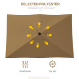Outsunny 2 x 3(m) Garden Parasol Umbrella, Rectangular Outdoor Market Umbrella Sun Shade with Crank & Push Button Tilt, 6 Ribs, Aluminium Pole, Brown