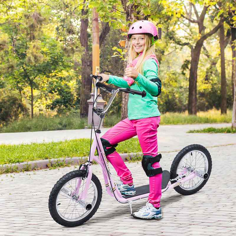 HOMCOM Stunt Scooter, Kids Scooter with Big Wheels, Adjustable Height, Dual Brakes, for Ages 5 Years+, Pink