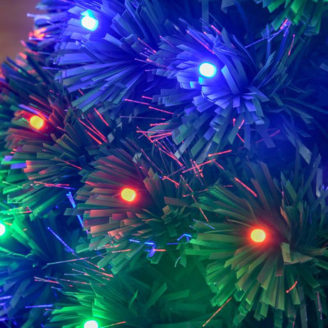 HOMCOM 3 Feet Prelit Artificial Christmas Tree with Multi-Coloured Fiber Optic LED Light, Holiday Home Xmas Decoration, Green