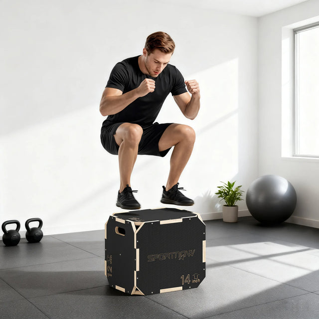 SPORTNOW Non-Slip Plyo Box, Corner-free Wooden Jump Box, 31 x 36 x 41 cm