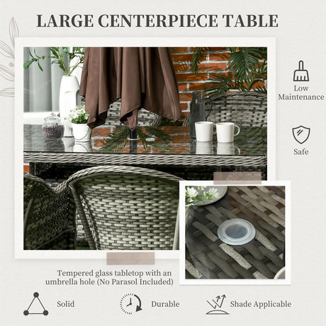 Outsunny Seven-Piece Rattan Dining Set - Grey