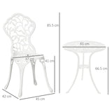 Outsunny 3 Pcs Aluminium Bistro Set Garden Furniture Dining Table Chairs Antique Outdoor Seat Patio Seater White