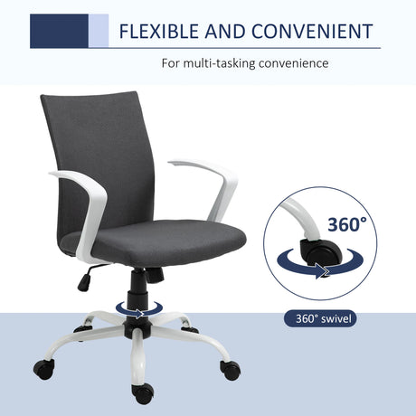 Vinsetto Office Chair Linen Swivel Computer Desk Chair Home Study Task Chair with Wheels, Arm, Adjustable Height, Dark Grey