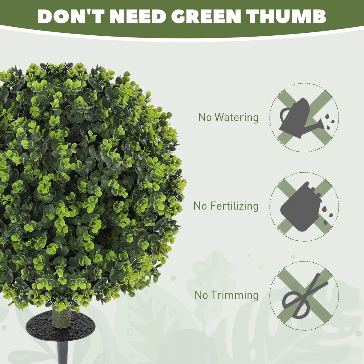 HOMCOM Set of 2 40 cm Artificial Boxwood Topiary Ball Bush with Integrated Ground Stake, Indoor Outdoor UV Resistant Faux Greenery, Faux Plants for Garden, Porch, Balcony