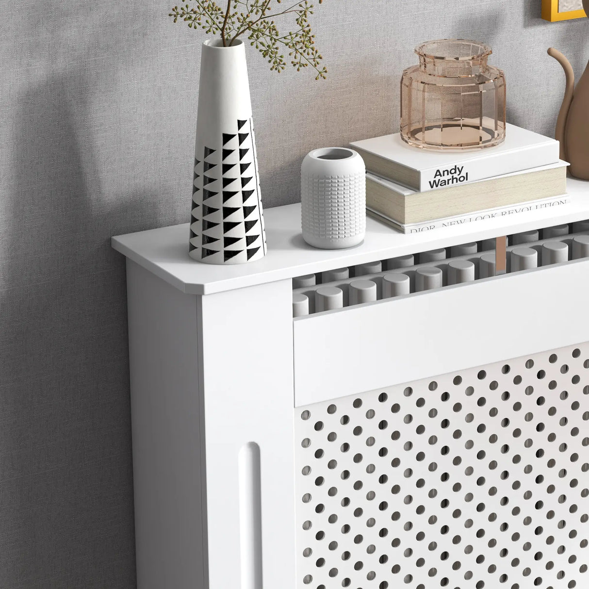 HOMCOM Wooden Radiator Cover Heating Cabinet Modern Home Furniture Grill Style  White Painted (Small)