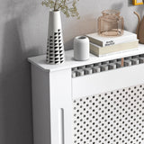 HOMCOM Wooden Radiator Cover Heating Cabinet Modern Home Furniture Grill Style  White Painted (Small)